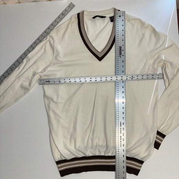 Sean John Mens V Neck Sweater Cream Brown Trim Logo Size XXXL - Picture 7 of 8